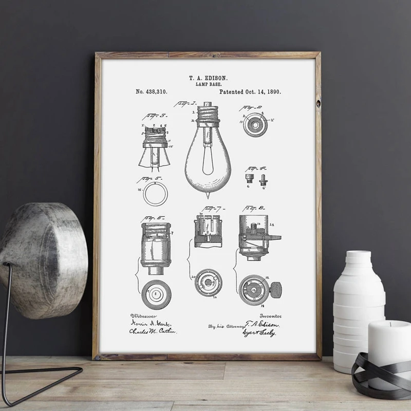 Edison Lamp Base Patent Poster Industrial Decoration