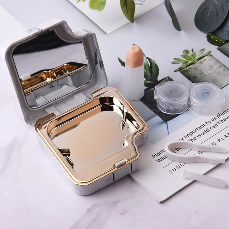 

Nordic Style Cosmetic Contact Lens Mate Box Simple Myopia Glasses Box Marble Contact Lens Case Storage