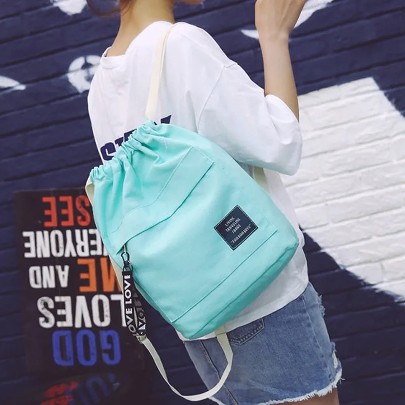 

Women Soft Canvas Drawstring Bags String Backpacks Candy Color Sweet School Bags For Girl Folding Shopping Bags