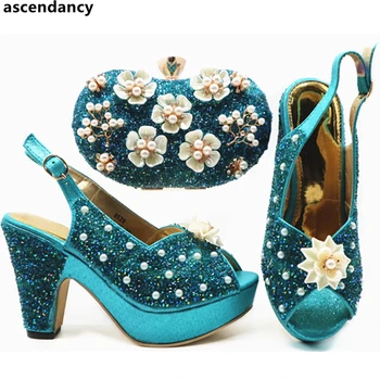 

African Matching Shoes and Bags Italian In Women Nigerian Weddig Shoes and Bag Decorated with Rhinestone Bag and Shoes Set Italy