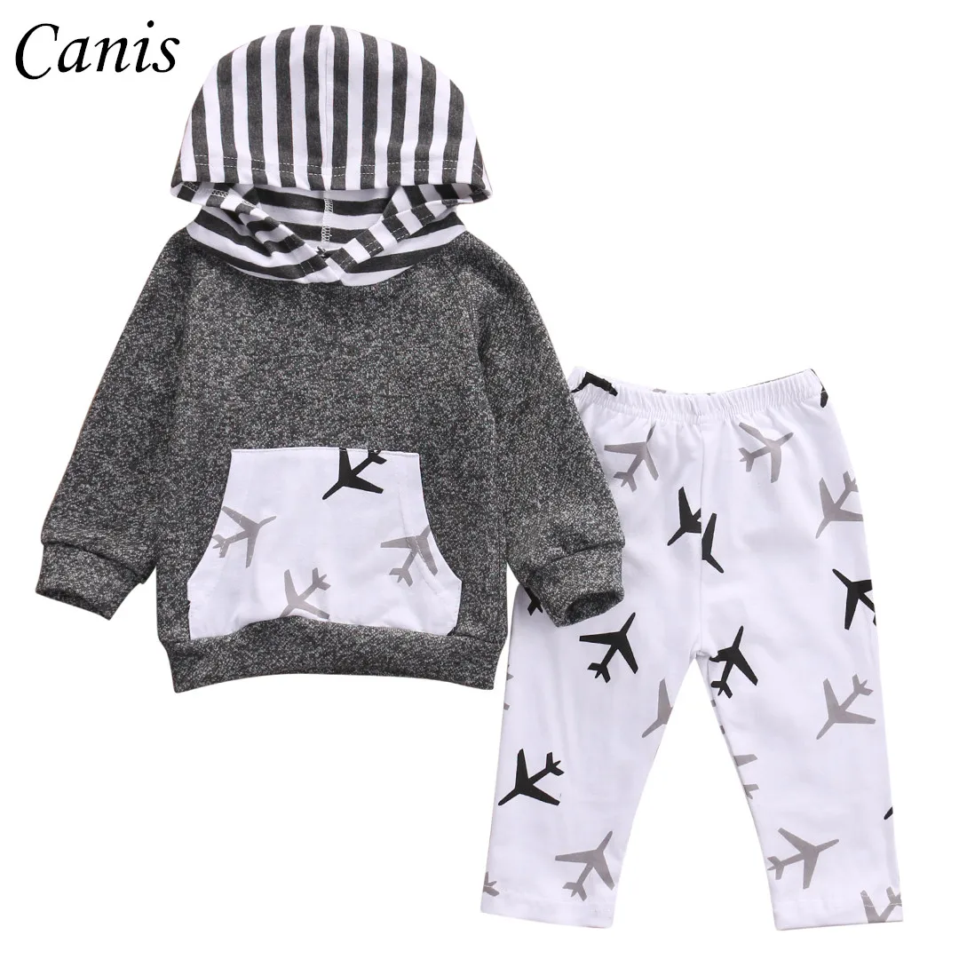 Newborn Infant Kids Baby Boys Hooded Coat Long Sleeve + Airplane Print