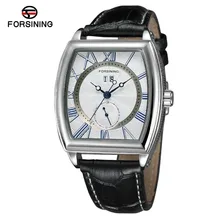 Forsining Top Brand Men's New Design Tonneau Shape Trendy Automatic Selfw-winding Popular Watch With Genuine Leather Band Clock