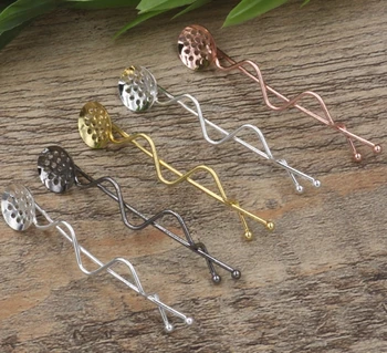 

SEA MEW 20 PCS 12mm Round Cabochon Base 5 Colors Plated Curved Hair Clips Setting For Jewelry Making