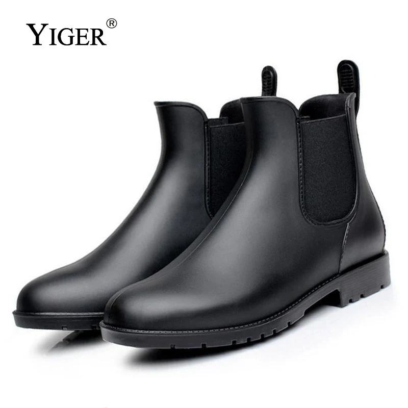 Acheter YIGER Hommes Pluie bottes homme Chelsea bottes hommes Cheville bottes hommes Occasionnels Bottes Hommes chaussures de pluie en caoutchouc Étanche Meilleur vente style 015