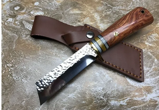 Купить Кованые выживания фиксированным Ножи для шашлыков, 9Cr18Mov лезвия палисандр ручки Охотничьи ножи, кемпинг тактический Ножи.