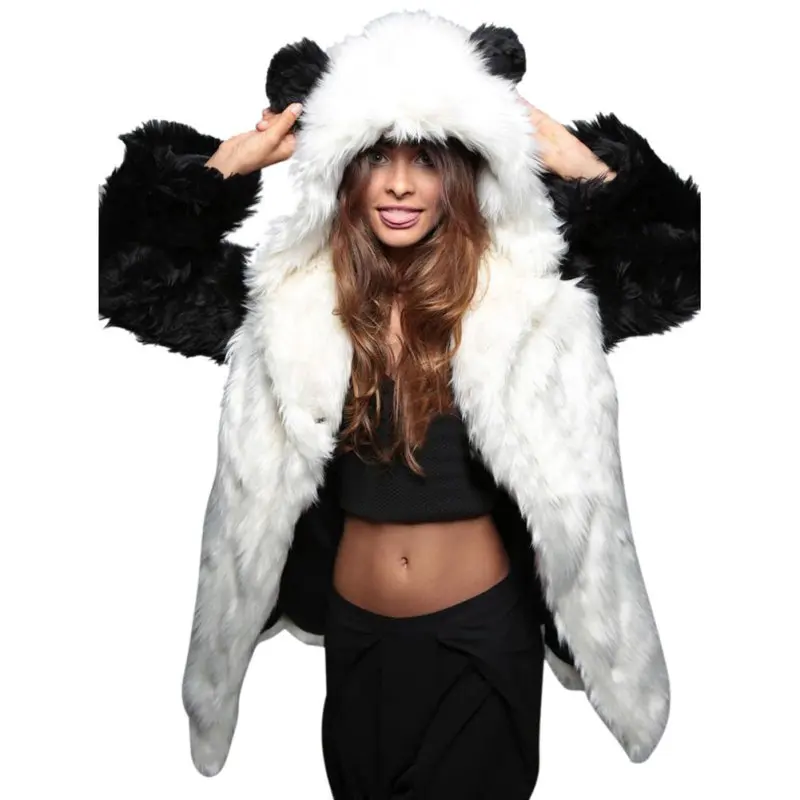 ELINKMALL Womens Winter Faux Fur Hooded Coat Long Sleeve Cardigan Outerwear ELINKMALL Womens Winter Faux Fur Hooded Coat Long Sleeve Cardigan Outerwear