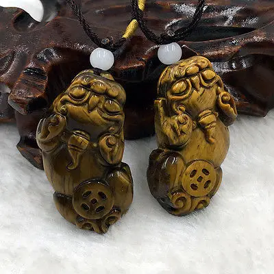 

ddh002241 100% Natural Tiger eye Jade Gems Necklace Pendant Lucky Charm - Pairs PiXiu