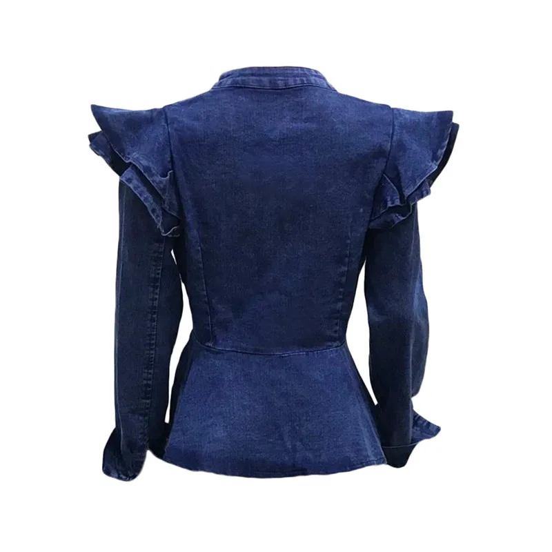 astounding  Plus Size Cropped Jeans Jacket Women Autumn Long Sleeve Ruched Zipper Vintage Bomber Jacket Short B