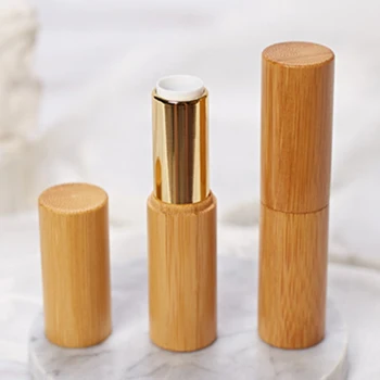 

2PCS Lipstick Tube Container Bamboo Portable Empty Refillable Storage Box DIY Caps Reusable Holder Cosmetics Travel Makeup Tool