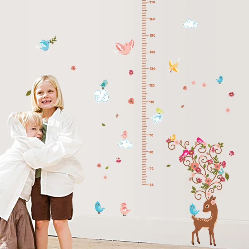 Cartoon animals colorful butterfly deer height ruler measurement wall stickers for kids room growth table nursery decor wall art