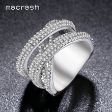 Mecresh Nuevo Diseño X Cross Anillos de Banda Para Las Mujeres Circón Cúbico Micro Pave de Oro Plateado Joyería de La Boda Regalo JZ024