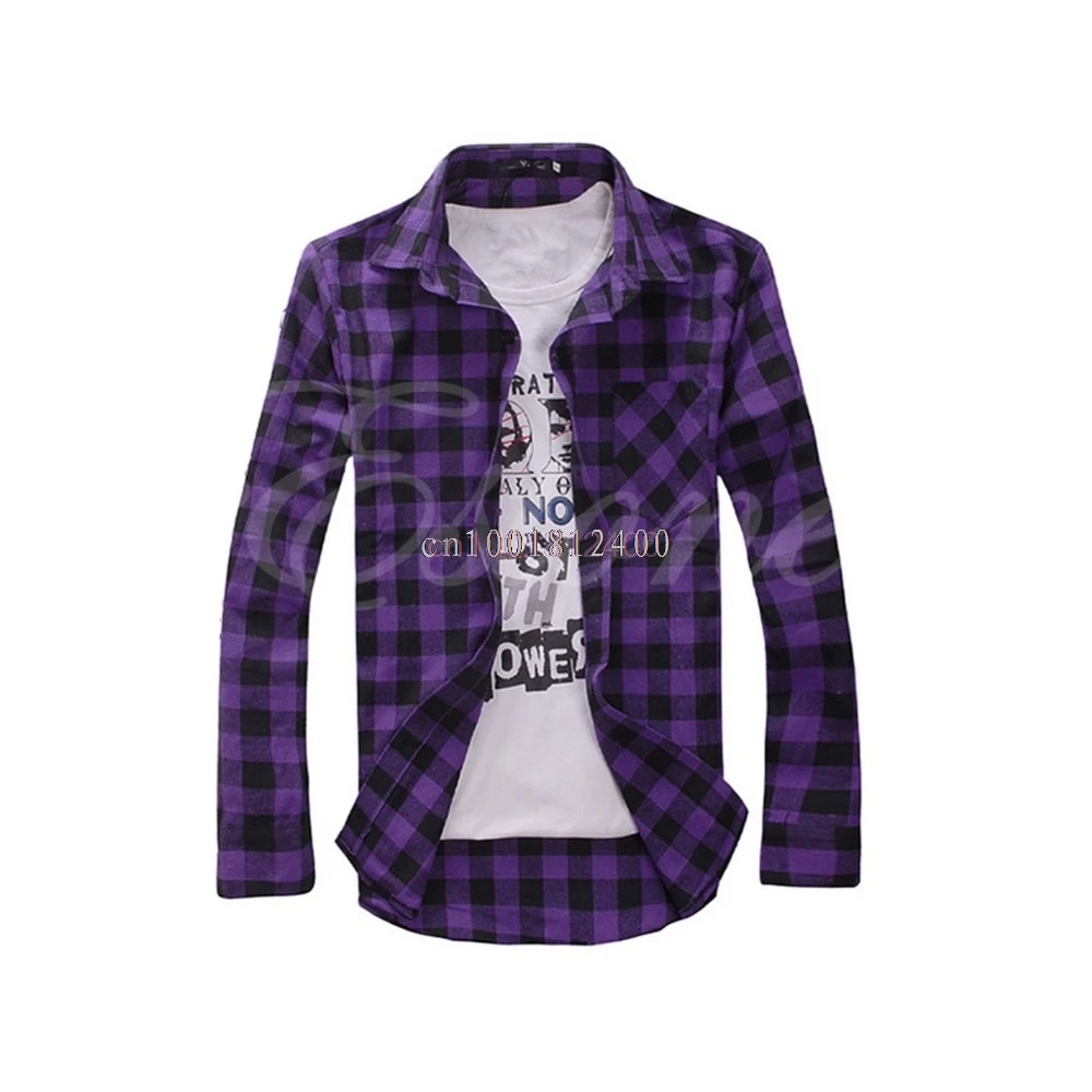 

Hot Selling Korean Style Mens Stylish Slim Fit Casual Plaid Check Shirt