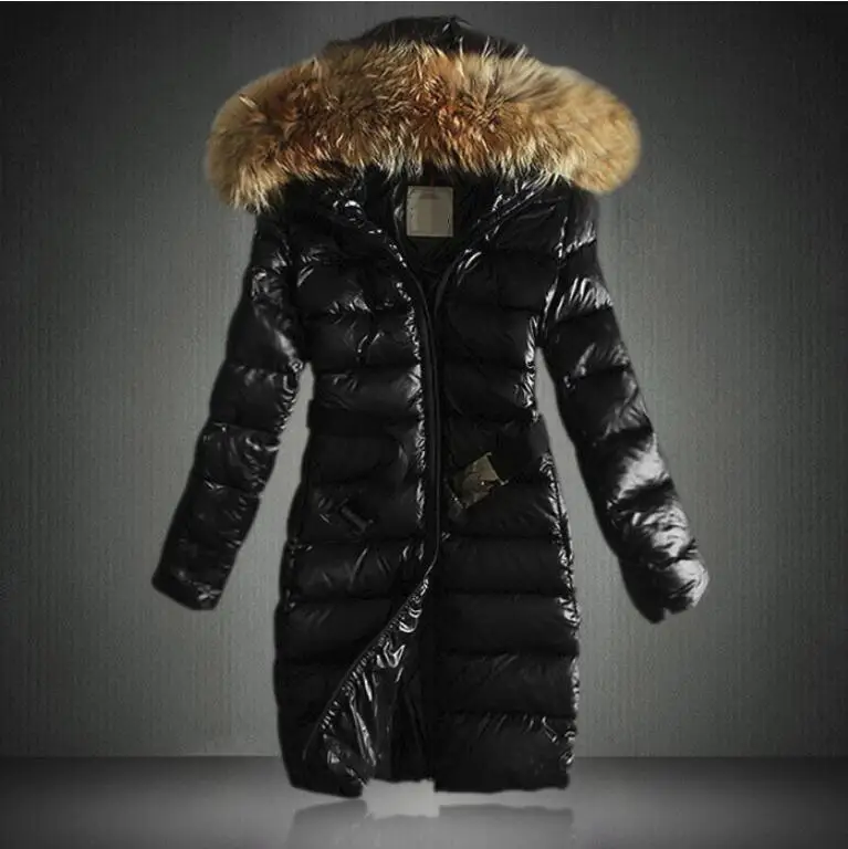 Новинка Зима 2019 женское хлопковое пальто с большим меховым воротником длинное