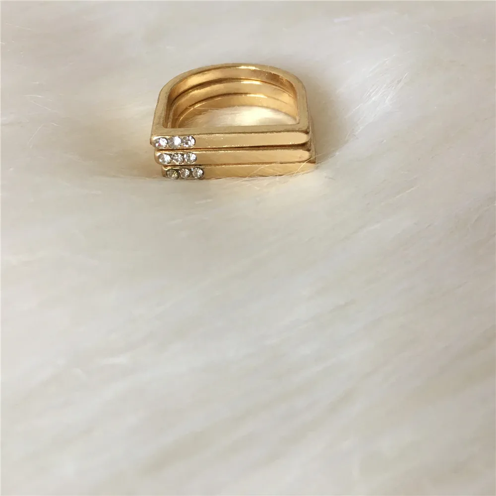 

Casual gold color plating clear stone trio ring set for women
