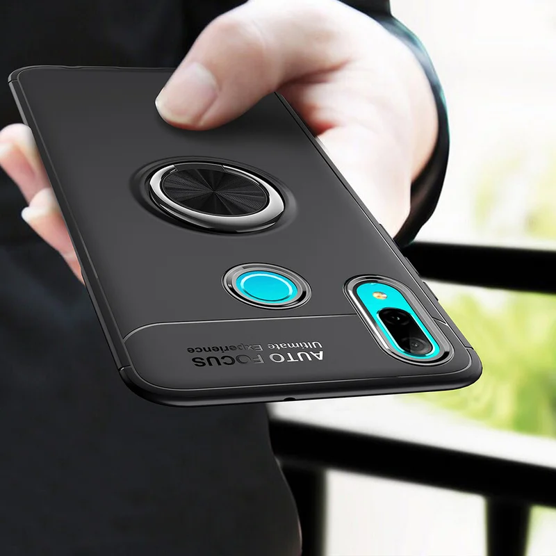 Чехол для Huawei P Smart 2019 противоударный магнитный металлический кольцевой