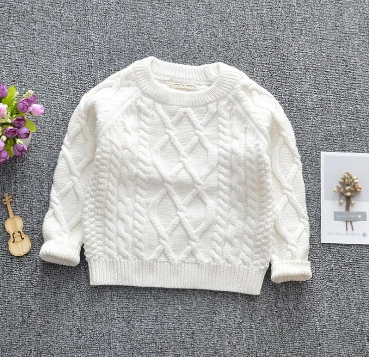 Осенне-весенняя одежда для маленьких девочек и мальчиков; пуловер; Рождественский вязаный свитер; Детские повседневные теплые свитера с длинными рукавами; одежда для малышей - Цвет: Белый