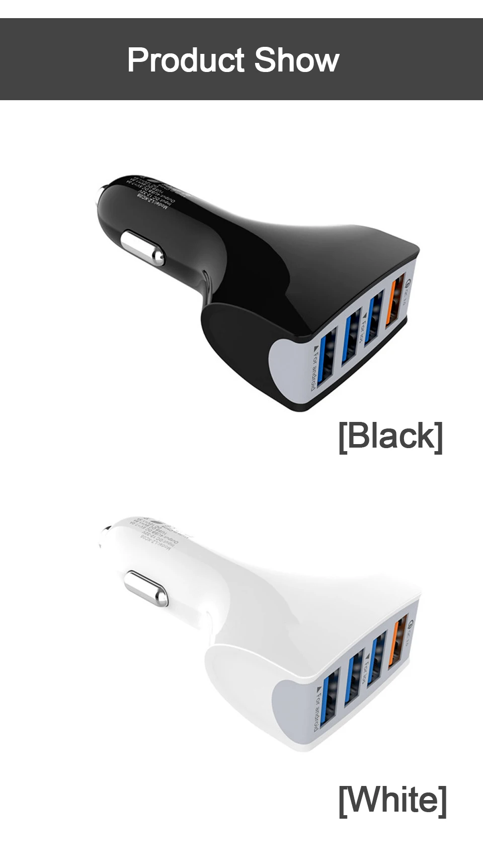 Car Charger QC3.0 4USB Charging For Mobile Phone Tablet CE FCC ROHS Certification 12V-24V-32V 3.5A Fast  Chargers For Car Truck (11)