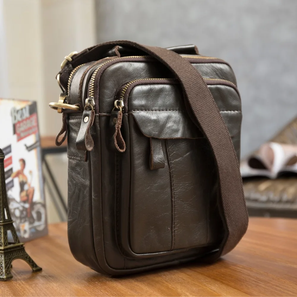 Crazy Horse Leather Male Travel Design School Shoulder Messenger Cross-body bag Vintage College Tote Mochila Satchel bag 149