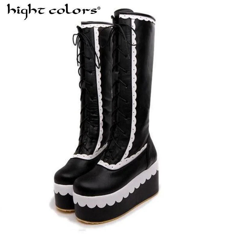 

Princess Shoes Sweet Lolita Cosplay Wedge Boots Butterfly knot lace Lolita high boots Round Toe Platform Heels Martin Boots