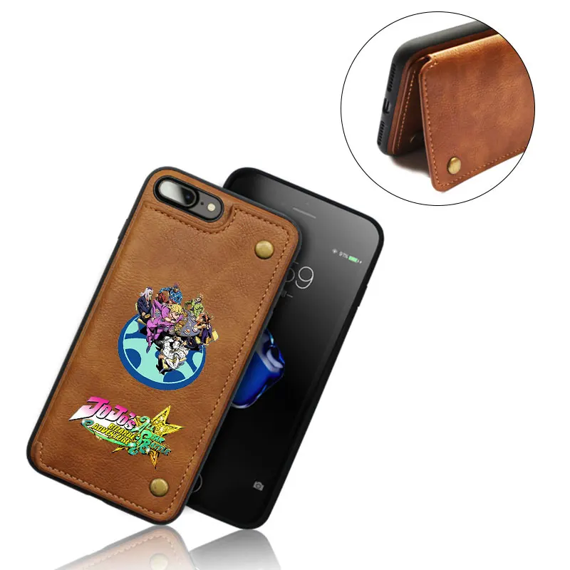 

JoJo's Bizarre Adventure Phone Case PU Leather Card Slots Case Double Magnetic Clasp Durable Dirt-resistant Mobile Phone Cases