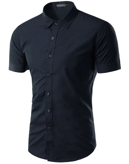 Мужская рубашка с коротким рукавом, приталенная, Camisa Social Masculina Chemise Homme, новинка, летняя мужская однотонная деловая рубашка 6537 - Цвет: Navy Blue