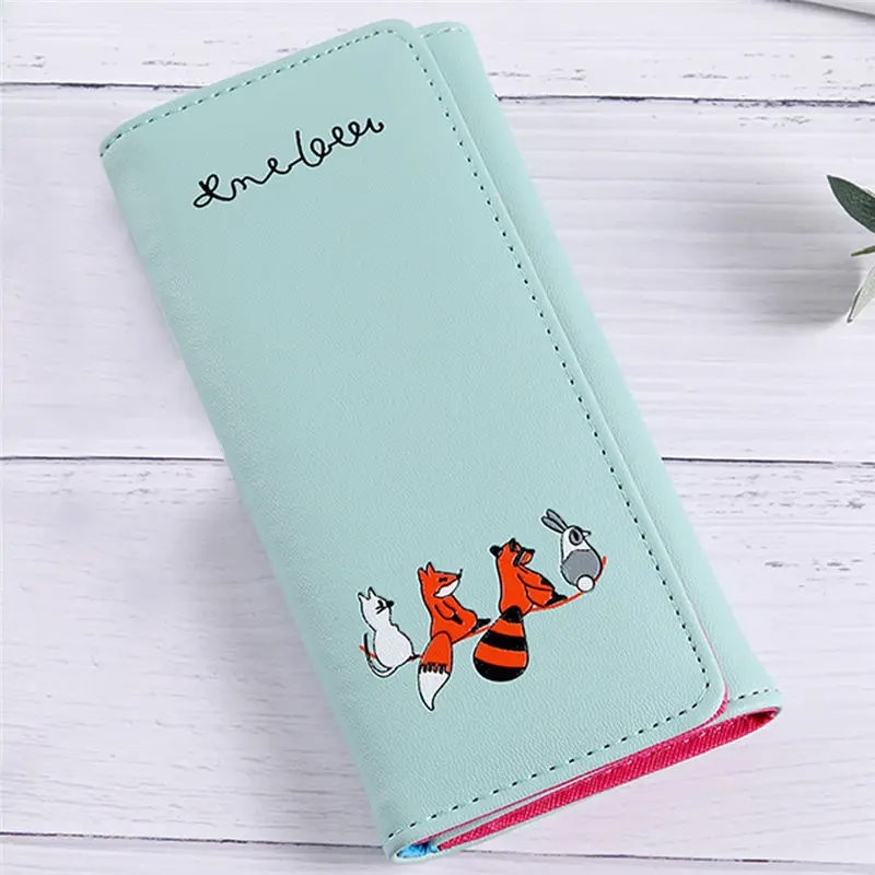  Women Simple Fox Cat Long Wallet Coin Purse Card Holders Handbag women's wallet clutch portfel cuzdan billetera carteira 40MA1910