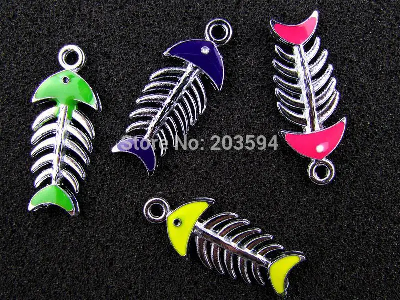 

AE393 Mix Color 20Pcs Alloy Metal Enamel Fish Bone Charms Pendants 33x13mm bead