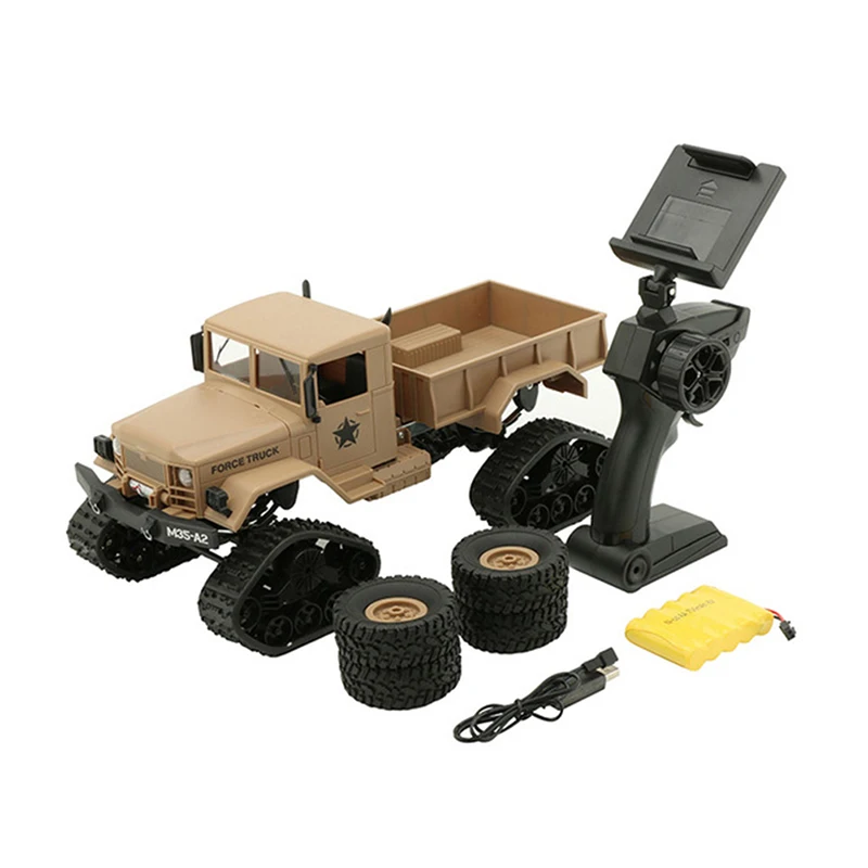 1:16 Full-scale RC Military Truck with WiFi HD Camera FPV Real-time Transmission 4WD Replaceable Tire High Speed RC Car - Color: No camera yellow
