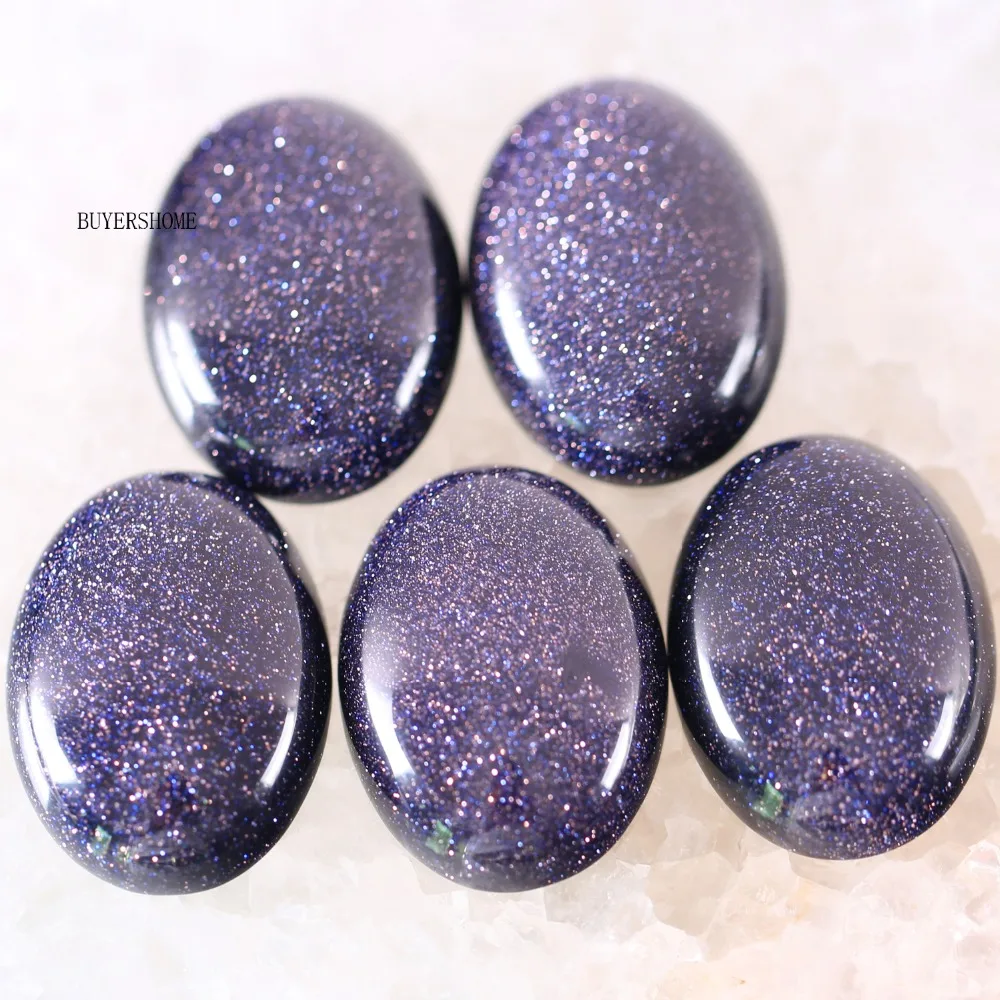 

For Jewelry Making Necklace Pendant Bracelet Earrings 18x25MM Oval Natural Stone Bead Blue Sandstone CAB Cabochon 5Pcs K557