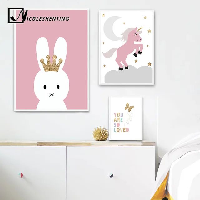 Rabbit Unicorn Wall Art Canvas Posters Nursery Prints Cartoon Rabbit Unicorn Wall Art Canvas Posters Nursery Prints Cartoon Painting Nordic Kids Decoration Pictures Baby