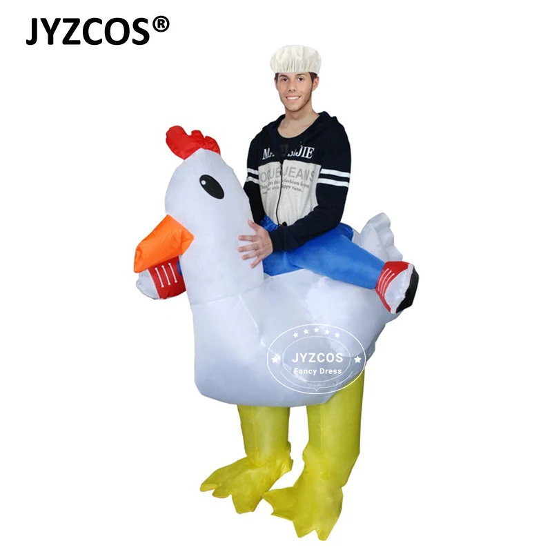 JYZCOS Purim Halloween Airblown Nafukovací kuřecí kostým Dospělý kohoutek Cock Fancy šaty Cosplay Hen Stag Night Outfit