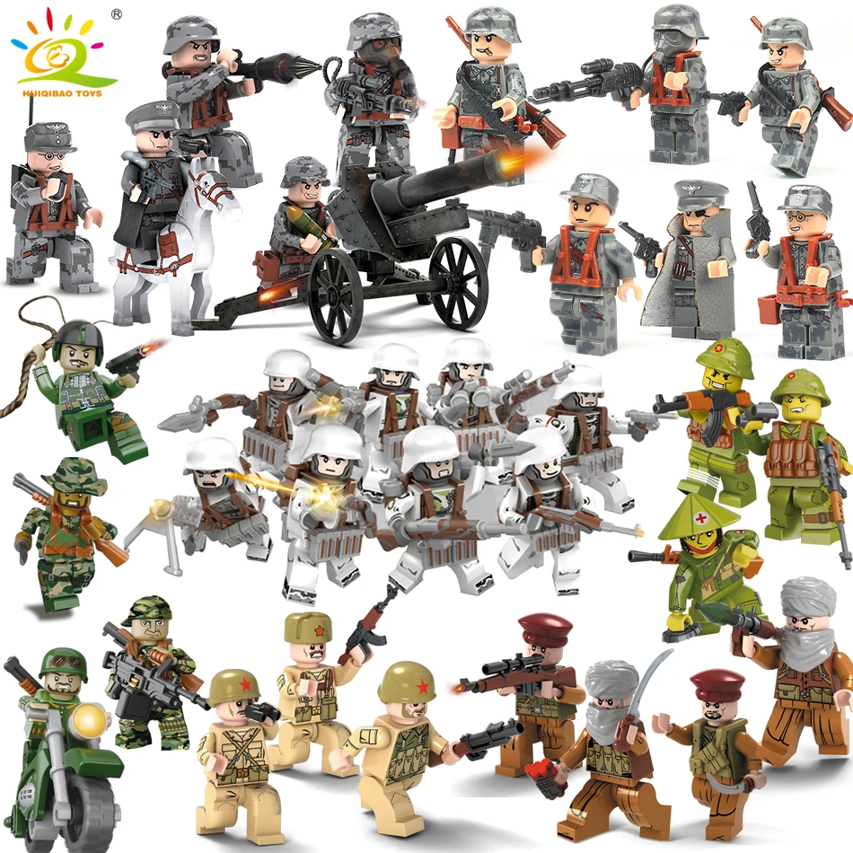 

8pcs/set Military Soldiers figures Building blocks Compatible army Weapon city Bricks Enlighten children toys for boy