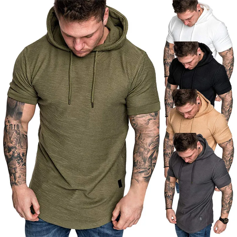 

Running Jackets Men hooded short-sleeved t-shirt Fashion Men's Slim Casual Large Size Short Sleeve Hoodie Top Blouse #2h04
