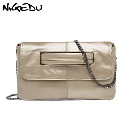 NIGEDU пояса из натуральной кожи для женщин клатчи Роскошные дизайн сумка-мессенджер с цепочкой для женская сумка модные женские конверт