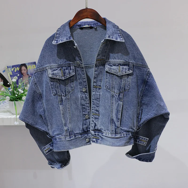 

Batwing sleeve Short Jeans Jacket Women Spring Autumn Casaco Feminino Big size Loose Single Breasted jean Coat Women Streetwear