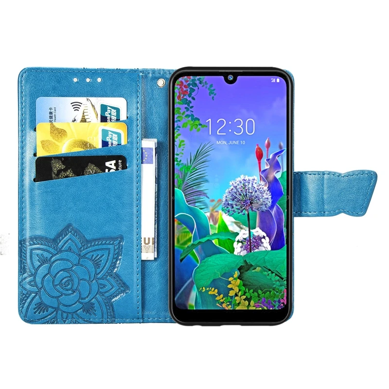 Кожаный бумажник для Coque LG Q60 чехол кошелек кожаный книжка с бабочкой LGQ60