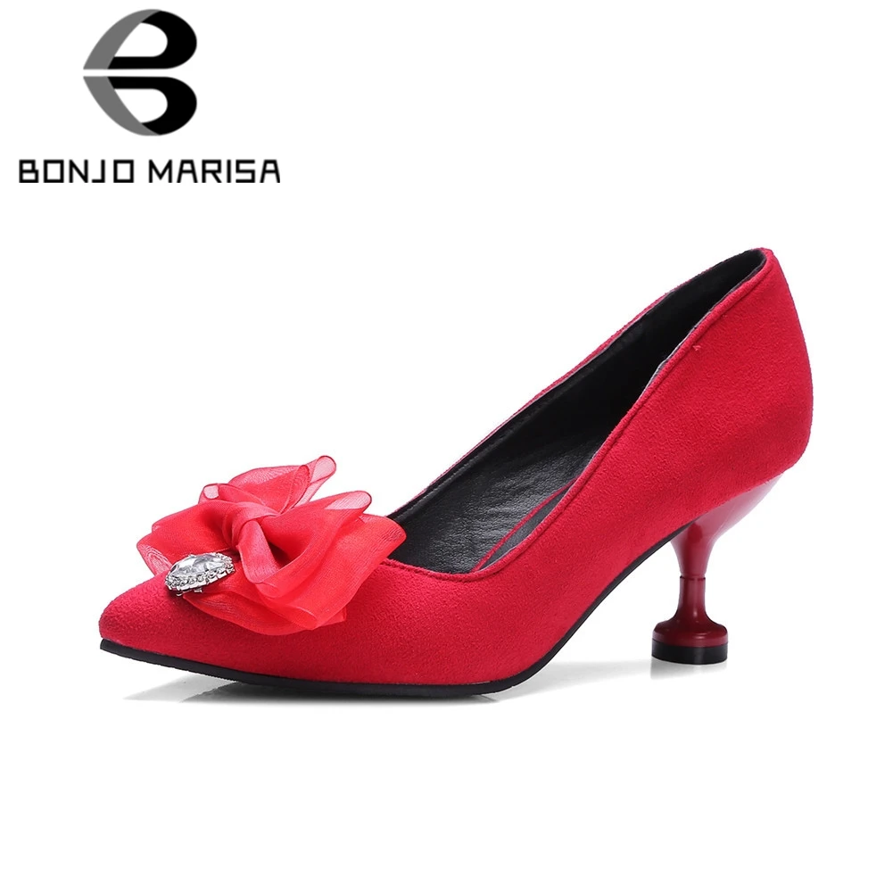 

BONJOMARISA Plus Size 32-48 Sexy Women 6 Cm High Heels Wedding Pumps Ladies Brand Design Bowtie Party Shoes Woman