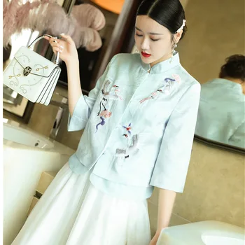 

High Quality Jackets 2019 Spring Summer Fashion Tops Coat Women Cute Birds Embroidery Covered Button Vintage Coat Jacket XXL