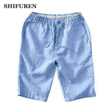 SHIFUREN летние новые мужские льняные шорты эластичный шнурок на талии дышащие повседневные мужские пляжные шорты длиной до колена 7 цветов