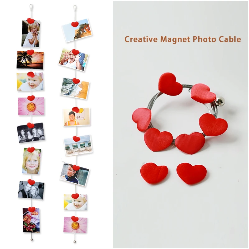 2 шт 1,5 м Высокое качество Серебряный Магнитный кабель фото или держатель для карт с 8 тканевым изображением сердца магнит фото фон
