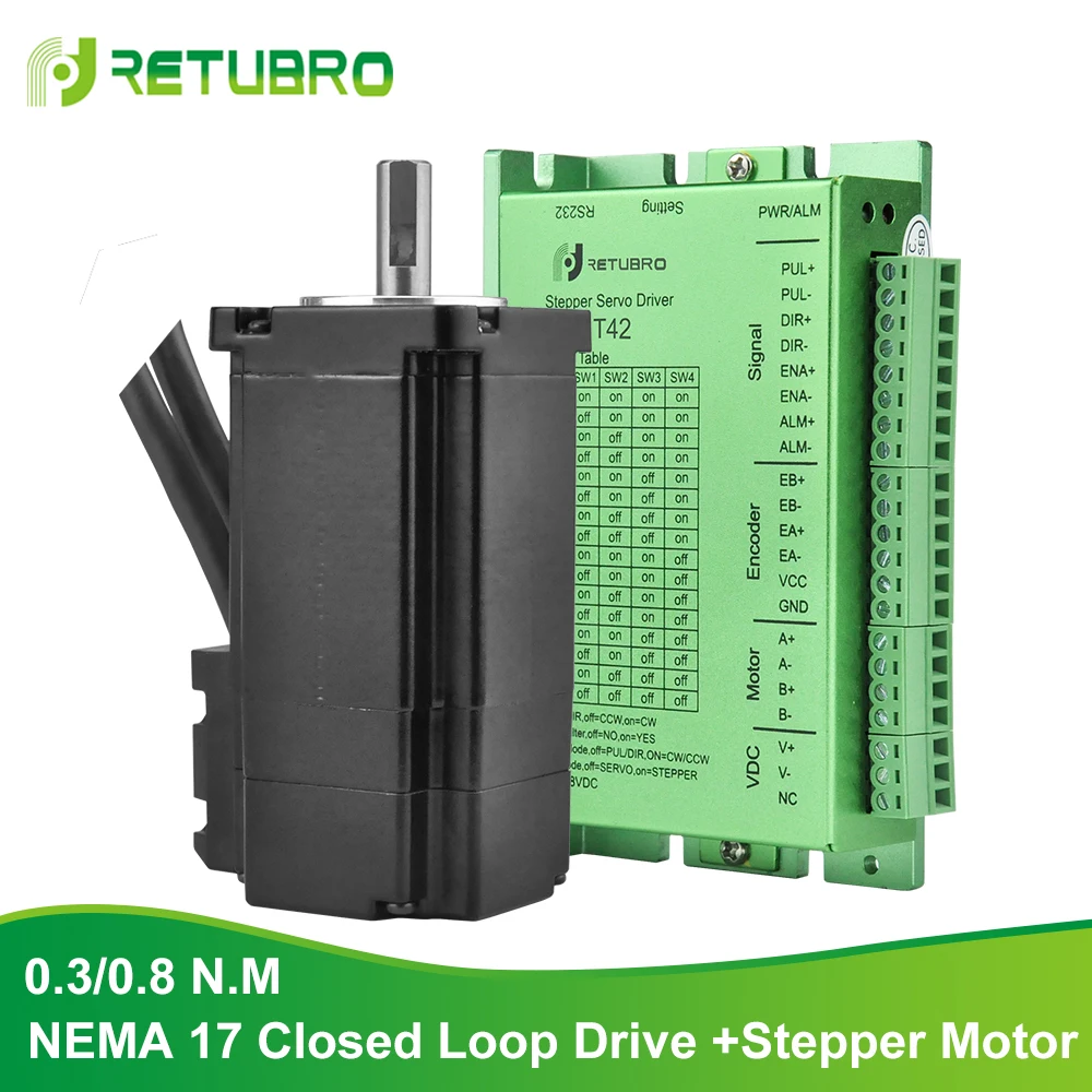 

CNC Kit Stepper Motor and Driver Nema 17 Stepper Motor 0.3/0.8NM DC Power Supply 24-50V Stepper Driver Closed Loop at low price