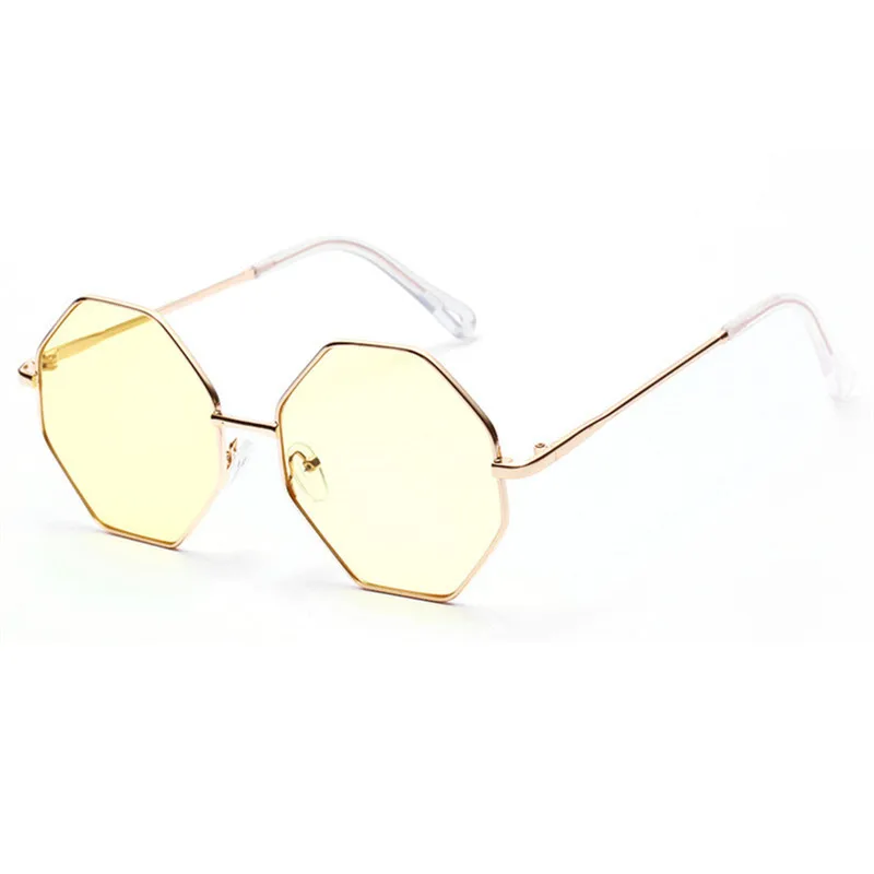 YOOSKE многоугольные солнцезащитные очки для женщин и мужчин, винтажные негабаритные солнцезащитные очки, градиентные оттенки, Дамская Металлическая оправа, очки UV400 - Цвет линз: Yellow