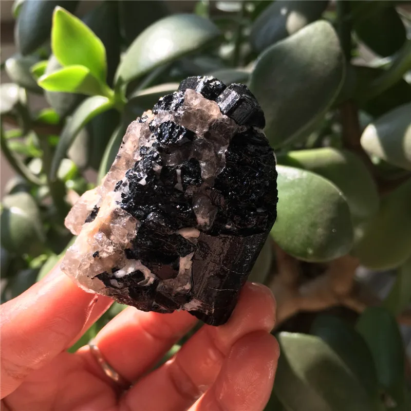 

1pcs natural black tourmarine and crystal associated stone specimen reiki healing crystals rough gemstone for home decoration