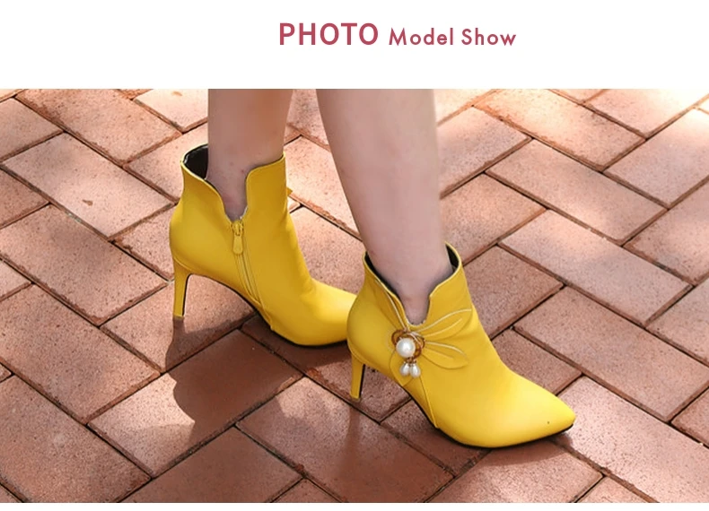 Meotina/женские сапоги; зимняя обувь на высоком каблуке с украшением в виде цветов; Ботильоны со стразами на молнии цвет: желтый, белый свадебные туфли размера плюс, 45, 46