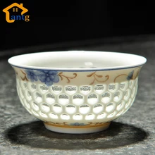 Изысканный Чай Чашки, высокое качество в китайском стиле синий и белый фарфор чашки, полые вафельная Дизайн элегантный керамический Чай чашки