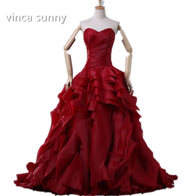 vinca sunny Burgundy Long Wedding Dresses Sweetheart Sleeveless Ball