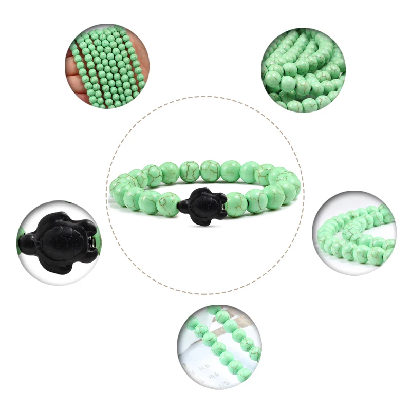 Простые мини Черепаховые браслеты для пары сверхъестественного цвета бирюзовые бусины матовый черный камень ручной цепи браслет для мужчин