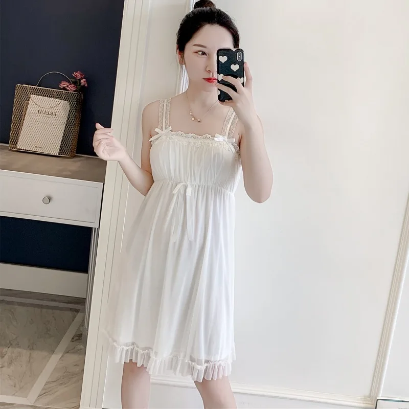 Lovely Retro Women Nightdress Lace Spaghetti Strap Princess Style Nightwear - Цвет: white