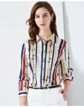 

New Spring and Autumn Elastic Satin Blouse with Long Sleeve Silk shirt 2019