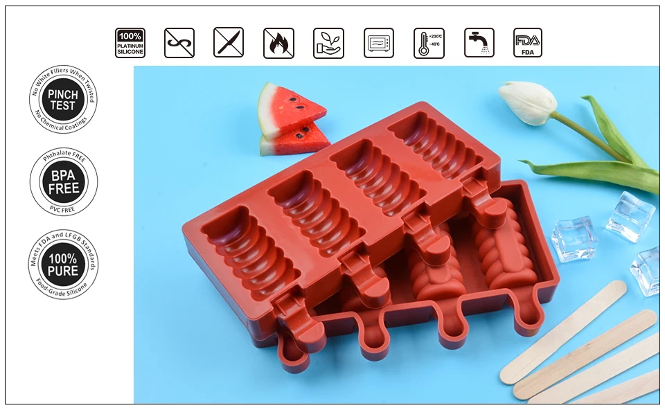 SJ Замороженные эскимо силиконовые формы для мороженого лоток 4 полости спиральные формы льда кубик льда Форма льда с Деревянными Палочками